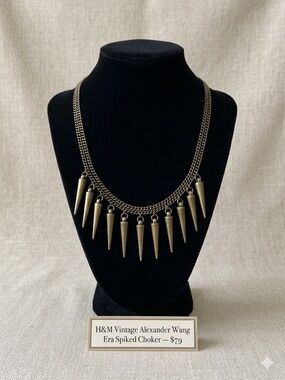H&M Vintage Alexander Wang Era Brass Spike Choker Statement Necklace